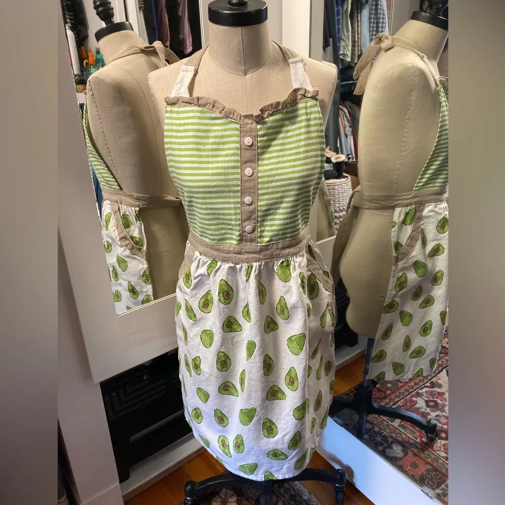 Green and White Striped Avocado Apron